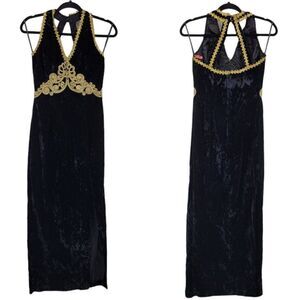 Vtg 80's Womens Jessica McClintock Gown Velvet Strappy‎ Front Slit Evil Queen S